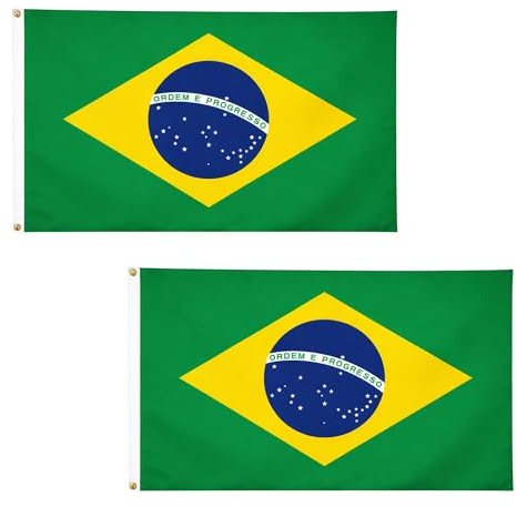 2 bandiere del Brasile, 1,5 x 0,9 m, con occhielli in ottone, bandiera brasiliana in poliestere per partite di calcio, eventi a tema carnevale, esposizione per casa e giardino