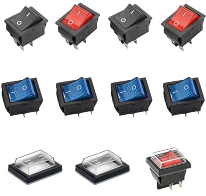 YIPFEN Lot de 10 interrupteurs à bascule KCD4 avec capuchons de protection étanches, autobloquants 4 pôles 16A 250V / 20A 125V AC pour appareils domestiques et automobiles