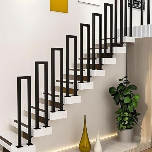 ZYNNEL Handrails for Stairs, 5 pcs Industrial Stair Railing Handrail, Black Wrought Iron Banister Guardrail, u-Shaped Stair spindles Metal for Outdoor Steps, for Garden, Garage, Porch, Indoor, 100cm