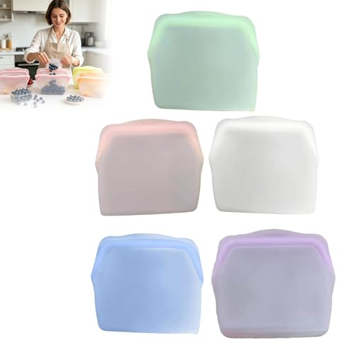 Everbag - Confezione da 3 sacchetti riutilizzabili in silicone per alimenti, a prova di perdite, riutilizzabili, per congelatore, durevoli, resistenti alle alte temperature (5 pezzi, 1000 ml)