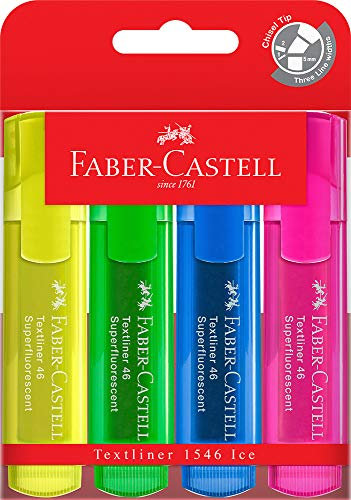 Faber-Castell Textliner 46 Ice Superfluoreszierender Textmarker, sortiert, 4 Stück, (57-4802-04)