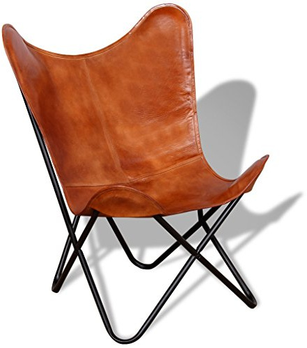 Festnight Retro Butterfly Sessel Echtlederbezug Ergonomische Sessel Loungesessel Relaxsessel 74 x 66 x 90 cm Braun