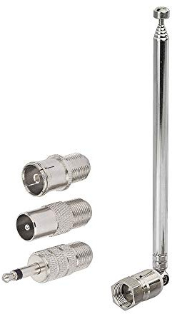Superbat UKW FM Teleskopantenne 75 Ohm F-Stecker 13,5–51cm + 3 Adapter | 6-teilige Radio-Empfangsantenne mit PAL-/3,5mm-Adaptern | Für Tivoli/Sangean Radio, Yamaha, Denon, Onkyo und AV-Receiver