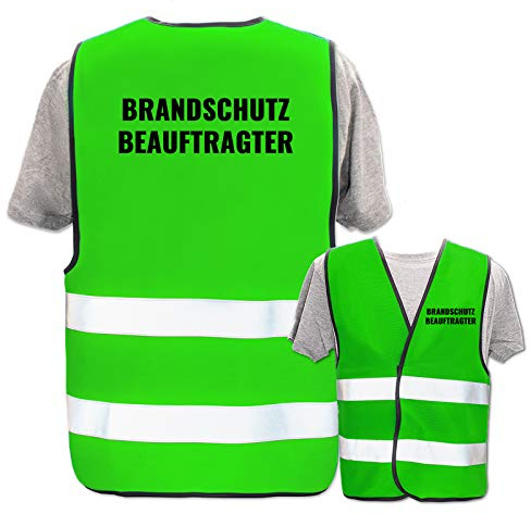 Bedruckte Warnwesten mit ISO-Leuchtstreifen * Standard- oder Reflex-Druck * Erste Hilfe und Brandschutz * Begriff: Brandschutzbeauftragter * Farbe (Größe): Neon Grün (XL/XXL)