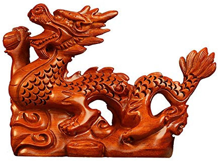 Aibote Drachenfigur aus natürlichem schwarzem Ebenholz aus Palisanderholz, Feng Shui, Reichtum, Glücksbringer, Skulptur, Heimbüro, Schreibtisch-Dekoration, Geschenk (Rotes Rosenholz)