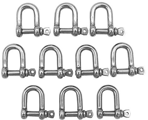 POFET 10 Stück M6 316 Edelstahl D-Ring-Schäkelschloss, Schäkel, Kettenschnalle, Hebebügel, für Schwerlastkonstruktion, Schiffsfahrt, Fahrzeugbergung, Transportieren