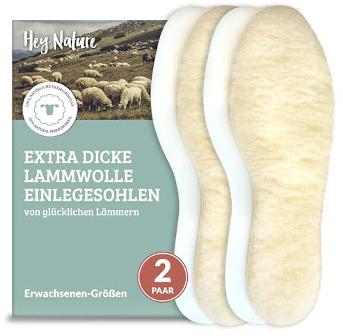Hey Nature 2 Paar Lammwolle Einlegesohlen warm, natürliche Wärmesohlen. Mit Einlegesohlen Winter warm überstehen. Schuheinlagen Winter, besser als beheizbare Einlegesohlen. Wolle nicht Lammfellsohlen