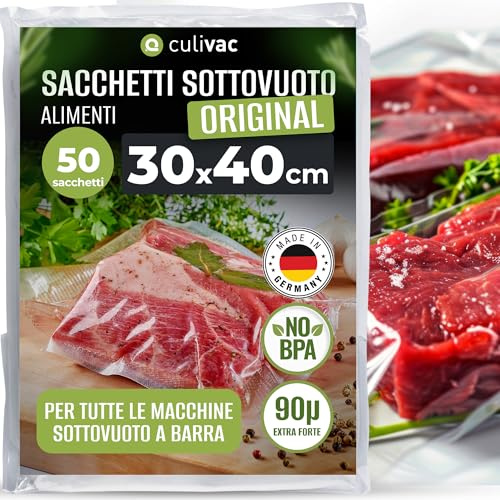 culivac Sacchetti Sottovuoto Alimenti, Original, 30 x 40 cm, 50 Sacchetti | Buste sottovuoto per cottura bassa temperatura, Trasparenti, Compatibili con Tutte le Macchine, 90 Micron Extra Resistenti