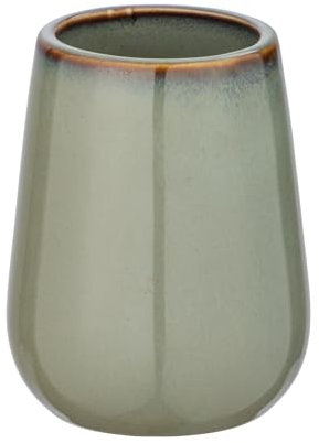 WENKO Zahnbürstenhalter Sirmione, aus Keramik, Zahnputzbecher für Zahnbürste und Zahnpasta, dekoratives Badaccessoire, Becherrand in Kupfer, für Gäste-WC & Bad, Ø 8 x 10,5, Grün/Kupfer