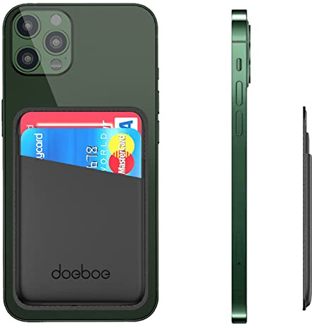 doeboe Leather Phone Card Holder for Back of Phone, Strongly Adhesive Wallet Sleeve, for All Smartphones Android & iPhone (Black)