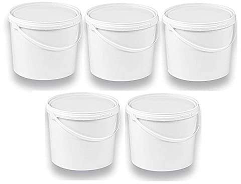 Silplast 5 x 10 Liter Eimer mit Deckel, Weiß, lebensmittelecht, 5 Stück | Stapelbar, Kunststoffeimer, Milch-/Vorratseimer, Honigeimer, Lebensmittelbehälter, Leereimer für Mehl, Wassereimer
