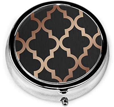Pill Box Camden Trellis Charcoal Copper Pill Case for Purse Cute Small Travel Round Pill Organizer