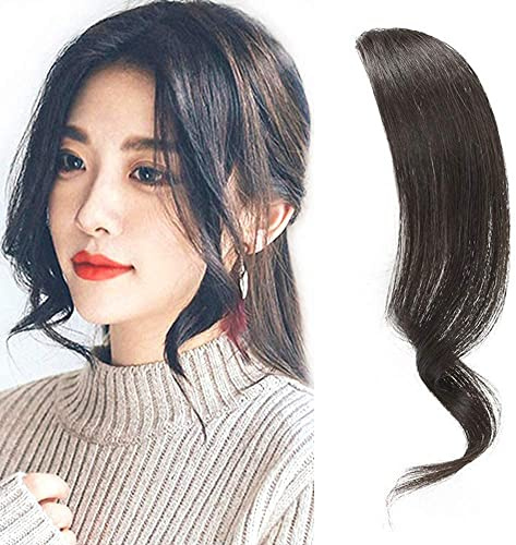 2 STÜCKE Wave Side Bang Echthaar Clip in Pony Curly Fringe Hair Extensions(Naturschwarz)