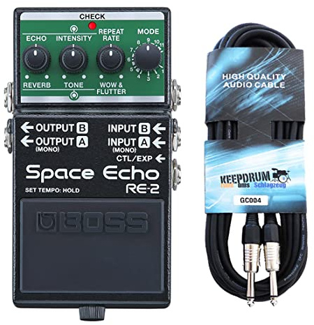 Boss RE-2 Space Echo Effektpedal + keepdrum Klinkenkabel