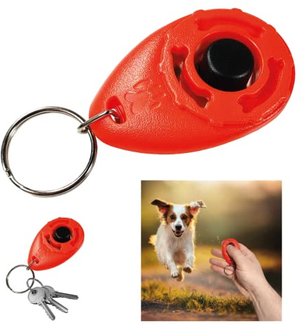 Clicker para perros con llavero, adiestramiento y formación, entrenamiento para perros, gatos, caballos, agarre fácil, adiestra a un comportamiento correcto (rojo)