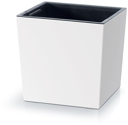 Prosperplast Macetero 2 en 1 con Cubo Interior, Maceta para Plantas, Maceta de plástico, Cuadrada, 24 x 24 x 23,5 cm, Color Blanco