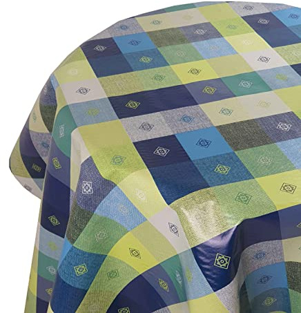 d-c-fix Wachstuch Tischdecke Wachstuchtischdecke Farbe und Größe wählbar Leinenoptik Kariert Blau Rund ca. 140 cm abwaschbare Gartentischdecke