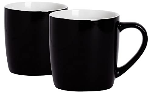 Argon Tableware Coloured Coffee Mugs - Black - 350ml - Pack of 2 - Gloss Ceramic Stoneware Latte Cappuccino Cups Hot Chocolate Cups Colourful Mug Set with Handle