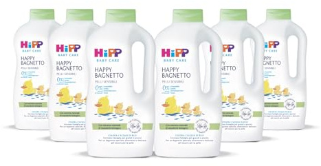 HiPP - Baby Care – Happy Babybad, Familiengröße, für empfindliche Haut, pH-neutral, mit natürlichem Bio-Mandel-Extrakt, 6 Flaschen à 1000 ml