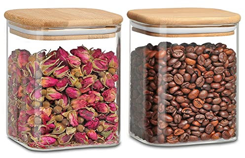 YUEYEE Barattoli Vetro con Coperchio Barattoli Cucina con Coperchi in Bambù per Conservare Pasta Tagliatelle di Fagioli di Cereali,Barattoli Cucina Trasparente 2 Pack 800ml