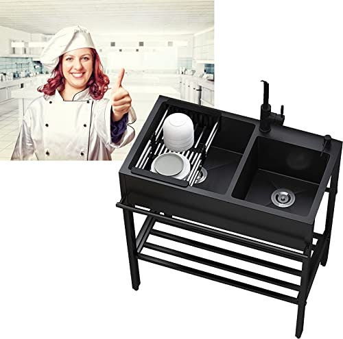 Outdoor Schwarz Spüle Spülbecken Edelstahl Küche Küchenspüle Spültisch Mobiles Edelstahlspüle Gewerbliche Campingküche Waschbecken Waschschale Waschplatz Kitchen Sink For Waschküche,Garten ( Size : 10