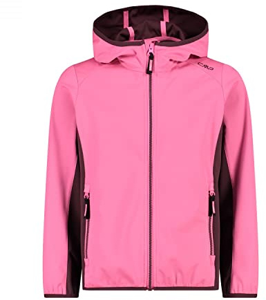 CMP Unisex Kinder Leichte Softshelljacke für Kinder mit Fester Kapuze Jacke Kokon-Mantel, Rosa Fluo-Pflaume, 152