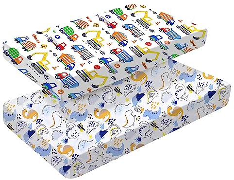 2 x Spannbettlaken für Kinderbett, 120 x 60 cm, Bettwäsche für Kinderbett, weiche Baby-Bettlaken für Standard-Kinderbett- und Kleinkind-Matratzen, voll elastischer Rock, atmungsaktiv, pflegeleicht