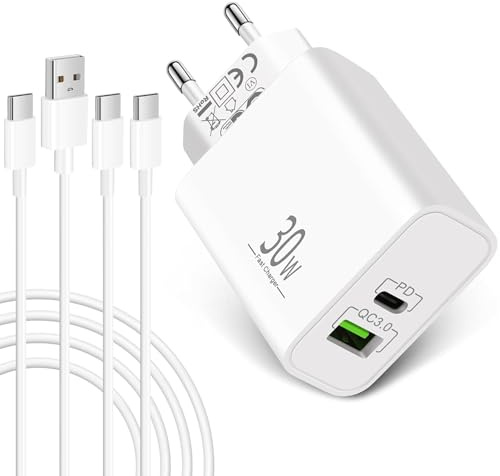 30W Rapide Chargeur USB C pour iPhone 17 17e 16 16e 15 Pro Max Plus, pour iPad Pro Air, iPad 10/11eme/Air 2016, Huawei, Xiaomi, Pixel, Galaxy, Accessoire Chargeur Prise Adaptateur 2X Câble USB-C 2M
