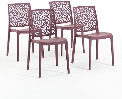 SIEDITI FUORI E DENTRO Chaises en résine avec Fibre de Verre empilables pour intérieur/Cuisine/Salle à Manger et extérieur/Jardin Anna (4 Chaises, Rose Mauve)