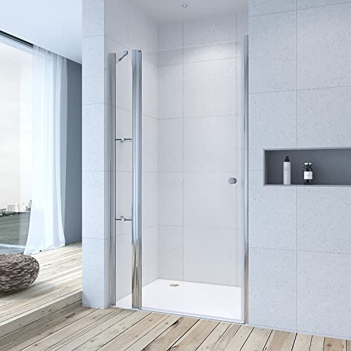 AQUALAVOS Duschtür Glas 120 cm mit Festteil und Duschablagen Nischentür Duschabtrennung Schwingtür Duschwand Glastür Duschkabine aus 6 mm ESG Nano Glas Verstellbereich von 118-121 cm Höhe 197 cm