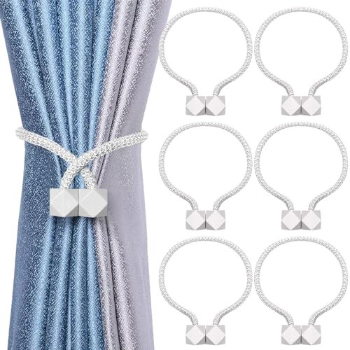 PHIEZC 6 Stück magnetische Vorhangringe, magnetische Vorhang-Clips, magnetische Vorhangbinder, weiße Vorhangseile für Zuhause, Büro, Hotel-Vorhangbinder (weiß)