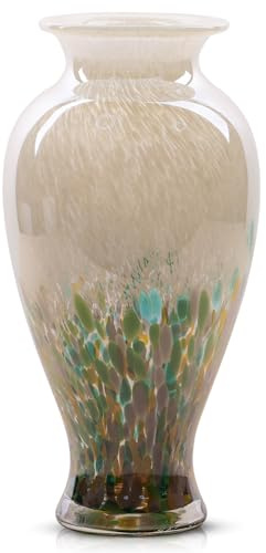 30 cm hohe grüne Glasvase, schöne mundgeblasene Glasvase, moderne Kunst, Heimdekoration, breite Öffnung, bunte Vasen für Kaminsims, Esstisch, Tafelaufsatz, Eingangsbereich, Wohnzimmer