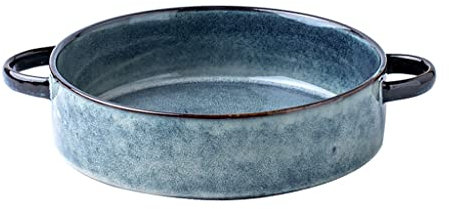 ZzzaNa Platos de Cena apilables Plato de Doble Oreja Plato de Sopa de cerámica Plato Hondo Plato de Verduras casero Plato de Desayuno Plato de tazón Grande Retro Platos de Postre Platos Cuencos (Colo