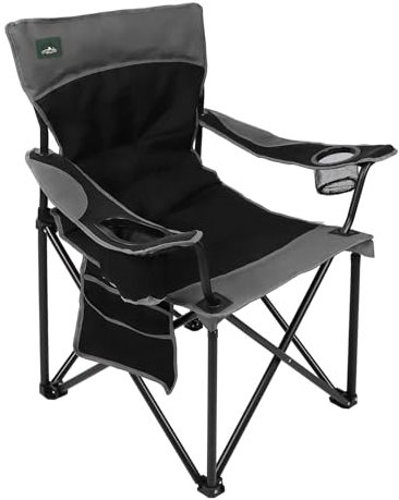 Northroad Campingstuhl Faltbar, Klappstuhl Gepolstert mit Getränkehaltern + Seitentaschen, bis 136kg Belastbar, Tragbarer Anglerstuhl für Picknick, Outdoor, Wandern - Schwarz
