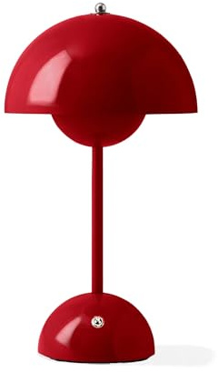 Lámpara de mesa LED Milan, forma de seta, inalámbrica, recargable 5000 mAh, color rojo, intensidad regulable y 3 temperaturas de color. IP44. Cable USB y enchufe UE incluidos.