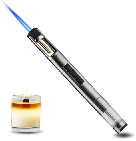 HONEST Butan-Feuerzeuge, nachfüllbar, einzelne Jet-Flamme für Kerzen, Grill, Camping, Silber