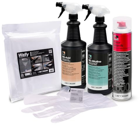 Errecom Kit pulizia completa climatizzatori, include cover protettiva Wally e aerosol 600mL pulizia unità interna, Bio Acid e Bio Alkaline 2L con tensioattivi bio pulizia unità esterna, guanti