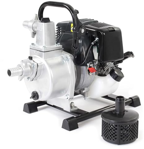 Wiltec Bensindriven smutsvattenpump 1 kW vattenpump 8 000 l/h 4-taktsmotor 6500 varv/min anslutning pump för smutsvatten trädgårdspump
