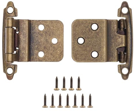 Donanim Schranktürscharniere aus antikem Messing, 30 Stück (15 Paar), 0,95 cm, selbstschließende Messingscharniere für Schranktüren, Küchenschrank-Hardware-Scharniere aus Messing