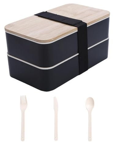 Boîte à lunch japonaise pour adultes | Boîtes à lunch avec compartiments à double couche - Couvercle en bois, style japonais, passe au micro-ondes, grande capacité pour adultes, femmes et