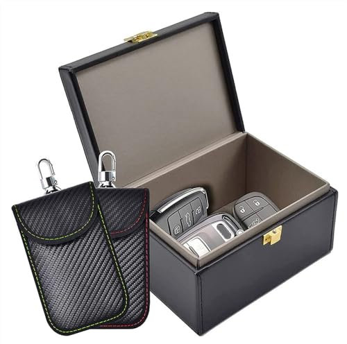 Jemora Faraday-Box mit 2er-Pack Faraday-Beutel, Schlüsselanhänger-Schutz, schlüsselloser Autoschlüssel-Safe-Schutz, RFID-Diebstahlschutz-Signalblockierungskäfig für Autoschlüssel