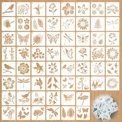 60PCS Blumenmalerei Schablonen Set - Muster Sprühfarbe für DIY-Projekte und Kunstwerke, Wiederverwendbar Kunststoff Schablonen Vorlagen für Holz schablonen malen，stencil schablonen