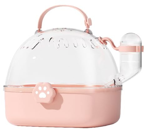 Sarini Jaula transportadora para hámster con Botella de Agua, Estuche portátil para Transporte de Viaje para Mascotas pequeñas, jerbos, Ratones, hámster Enano (Rosa)