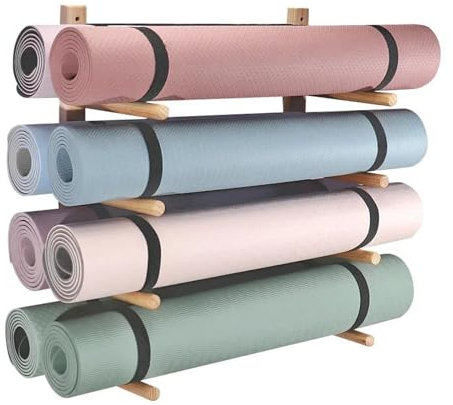 Hantelständer Yogamattenständer aus massivem Holz, Wandregal for Massagerollen aus Schaumstoff, Aufbewahrungslösung for Pilatesstudios, an einer Barriere montierter Sortierständer aus Holz(90cm)