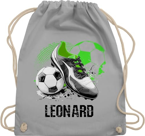 Turnbeutel Rucksack - Personalisiertes Fußballgeschenk mit Namen | Geschenke für Fußballfans | Weihnachtsgeschenke Fußball - Unisize - Hellgrau - junge fussball kinder stoffbeutel kindergarten