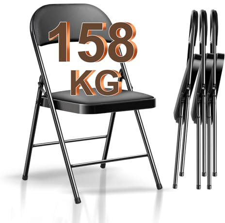 BULAGE Klappstuhl 4er Set Campingstuhl Faltbar, Gartenstuhl Klappbar Klappstuhl bis 158 kg, Kunstleder klappstühle mit PU Sitz, Schwarz Gartenstühle Klappsessel