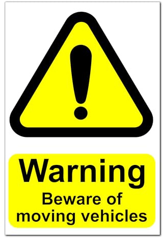 Warning Beware of Moving Vehicles Stickers x10 | Peel and Stick 100mm x 66mm | Printed and Laminated for Outdoor Safety | Ideal for Parking Areas, Roadsides, and Driveways