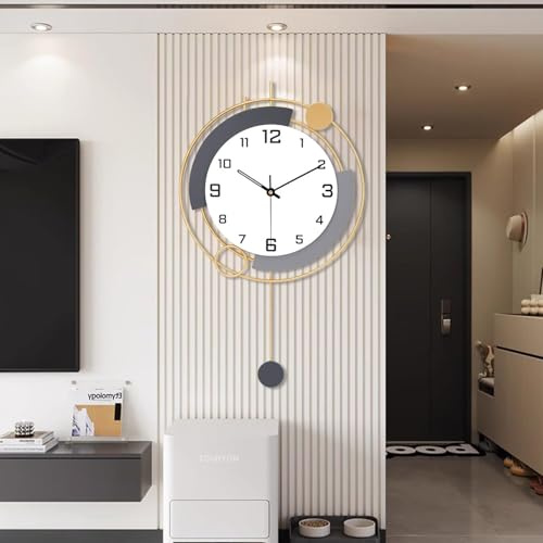 TOHOOYO Moderne Wanduhr mit Pendel - Stille Qualität Quarz-Batteriebetrieben, Dekorative Große Uhr für Wohnzimmer, Küche, Haus, Bad, Schlafzimmer Wanddekor, 13x21 Zoll Gold