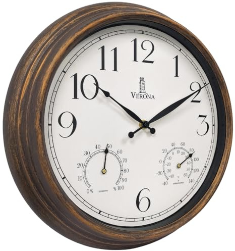 Outdoor Clocks for Patio Waterproof with Thermometer - 14 inch Indoor Outdoor Clock with Temperature and Humidity - Weatherproof, Accurate & Easy to Read Wall Clock for Pool, Patio, Garden &Home Decor