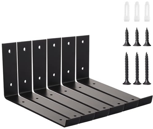 AKOLAFE 6 Pack Scaffold Board Shelf Brackets 225mm Shelf Brackets Heavy Duty 4mm Thick Metal Shelf Brackets, L Shaped Wall Mounted Shelving Brackets and Supports for Shelves, Walls